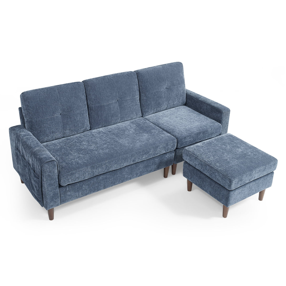 80" Convertible Sectional Sofa Couch, 3 Seats L-shape Sofa with Removable Cushions and Pocket, Rubber Wood Legs, Navy Chenille J778