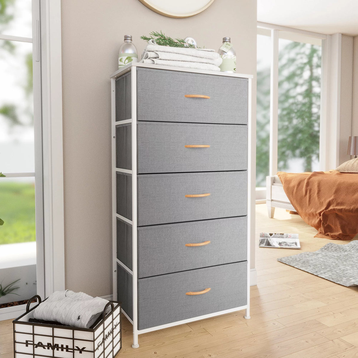 Light Gray 5 Drawers Vertical Dresser T506128