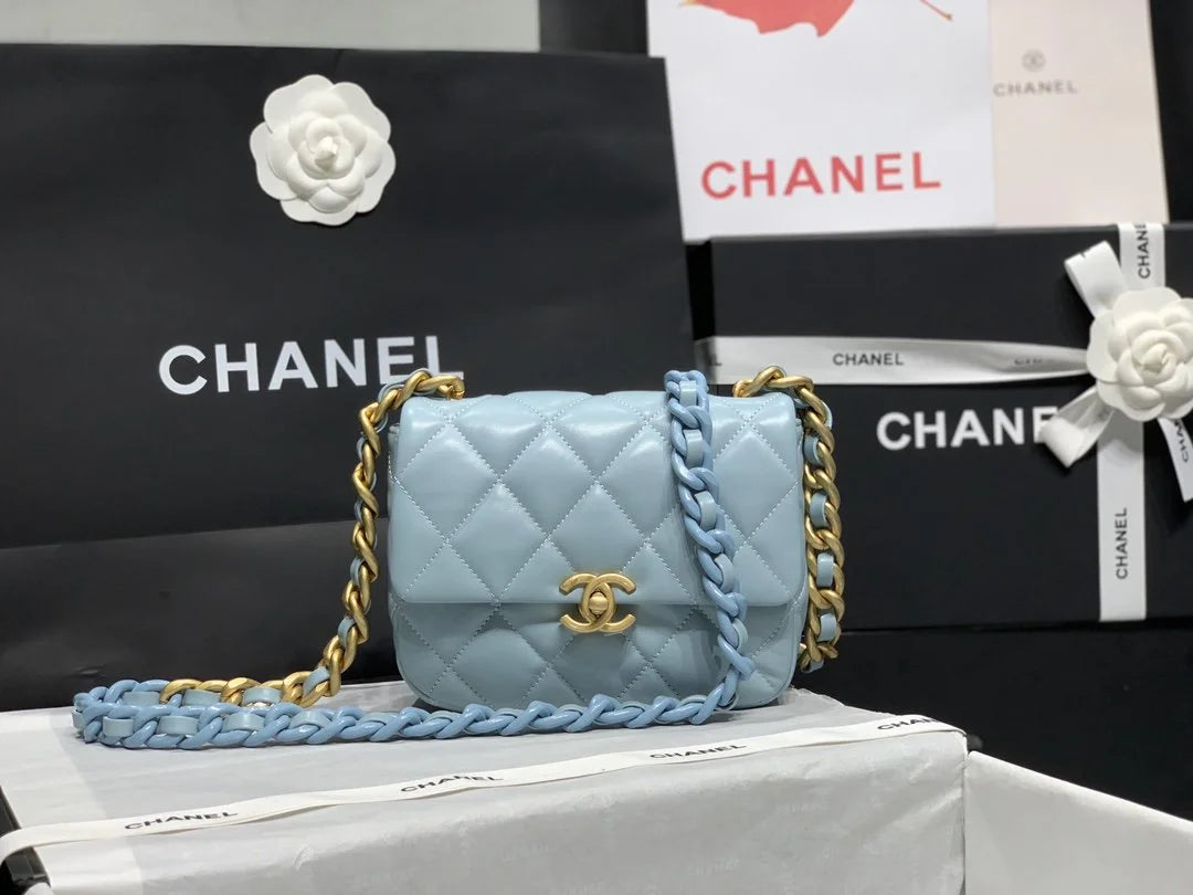 Mini Flap Bag Gold-Tone Metal Blue Bag X7467
