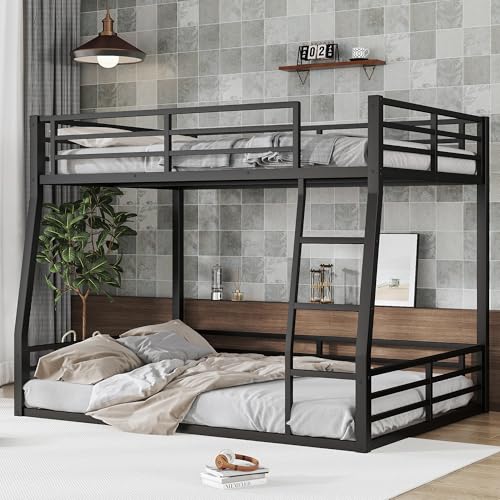 Heavy Duty Black Twin XL Over Twin XL Bunk Bed Frame with Ladder Z1633
