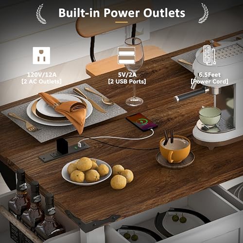 White Kitchen Island with Power Outlet U27504