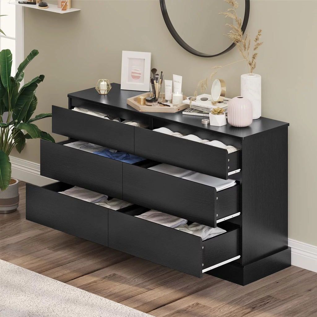 Black 6 Drawer Wooden Dresser E502