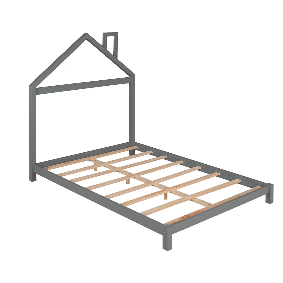 Full Size Gray Wood Platform Bed with House-shaped Headboard S68304
