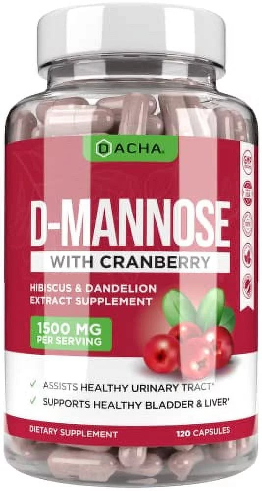 1500 mg D-Mannose Capsules with Cranberry, Dandelion, Hibiscus Flower Extract E409