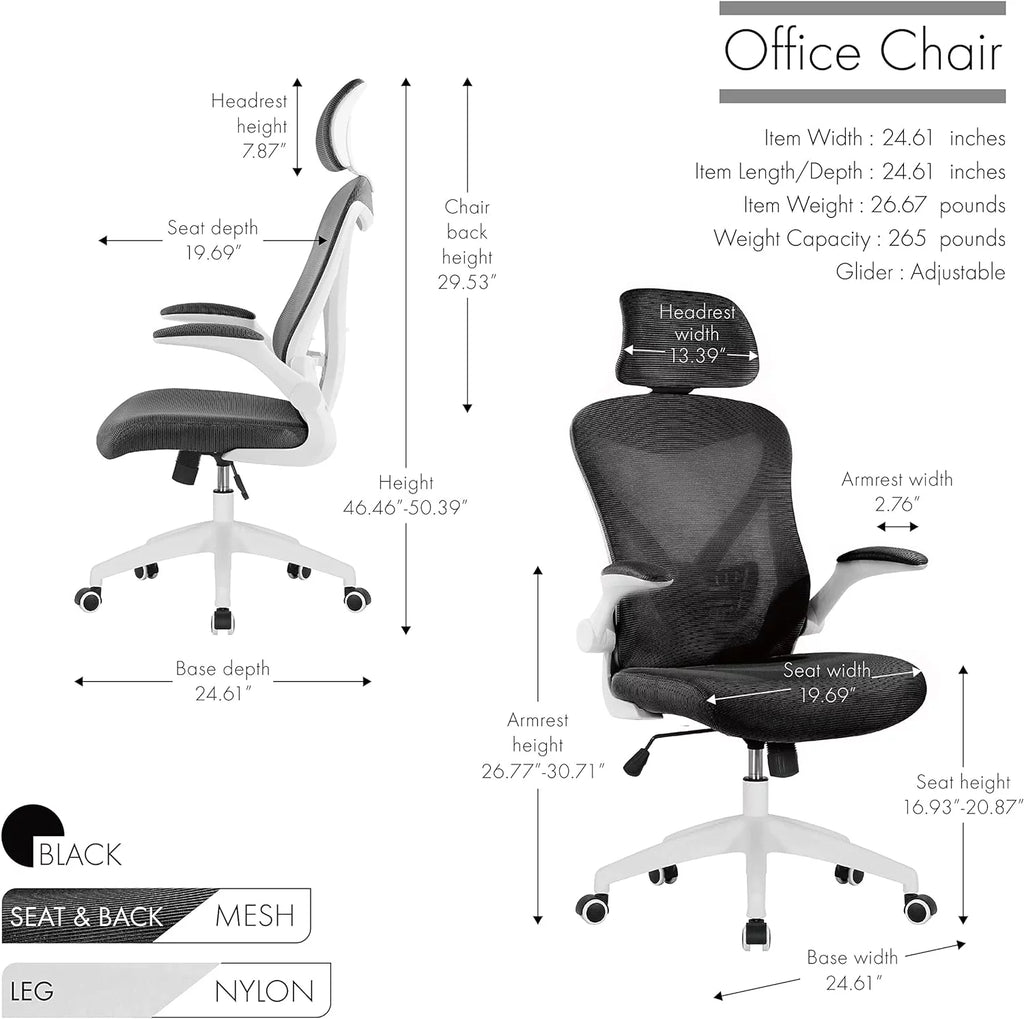 Office Chair with Headrest, Mesh Back, Armrests and Adjustable Seat with Wheels W949983
