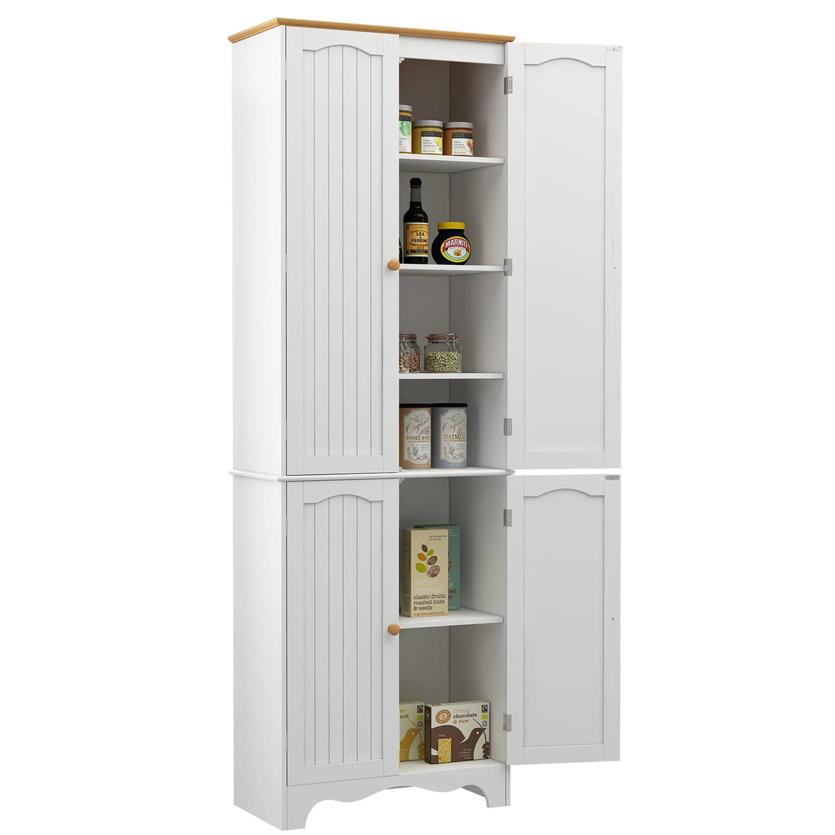 White 72'' Tall 4 Door Wooden Kitchen Pantry Cabinet U889