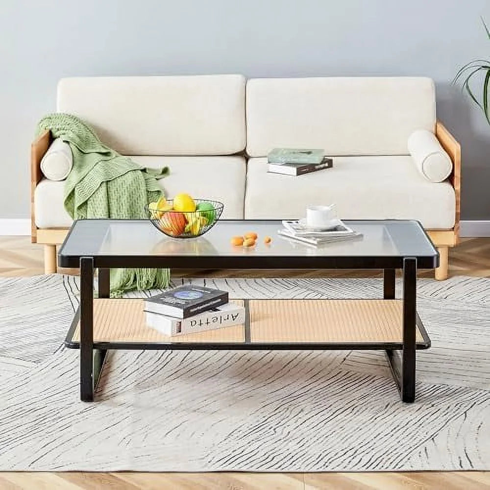 Rustic Natural Wood Rattan Coffee Table G403
