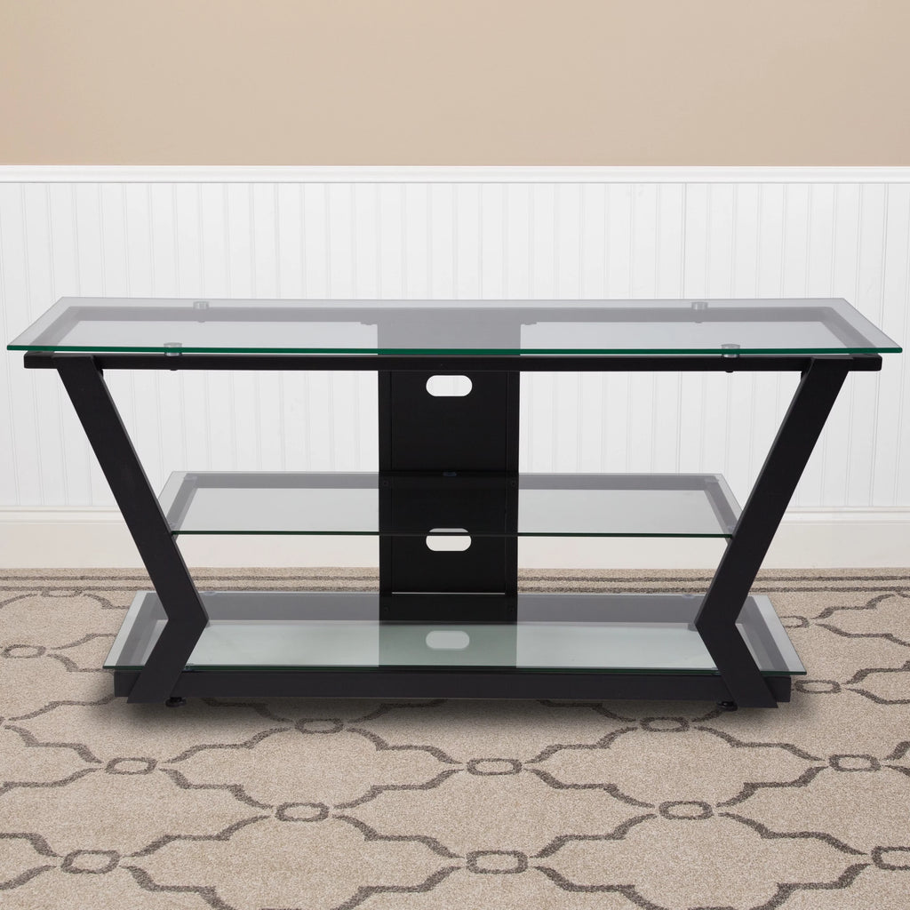 Glass TV Stand with Black Metal Frame G48946