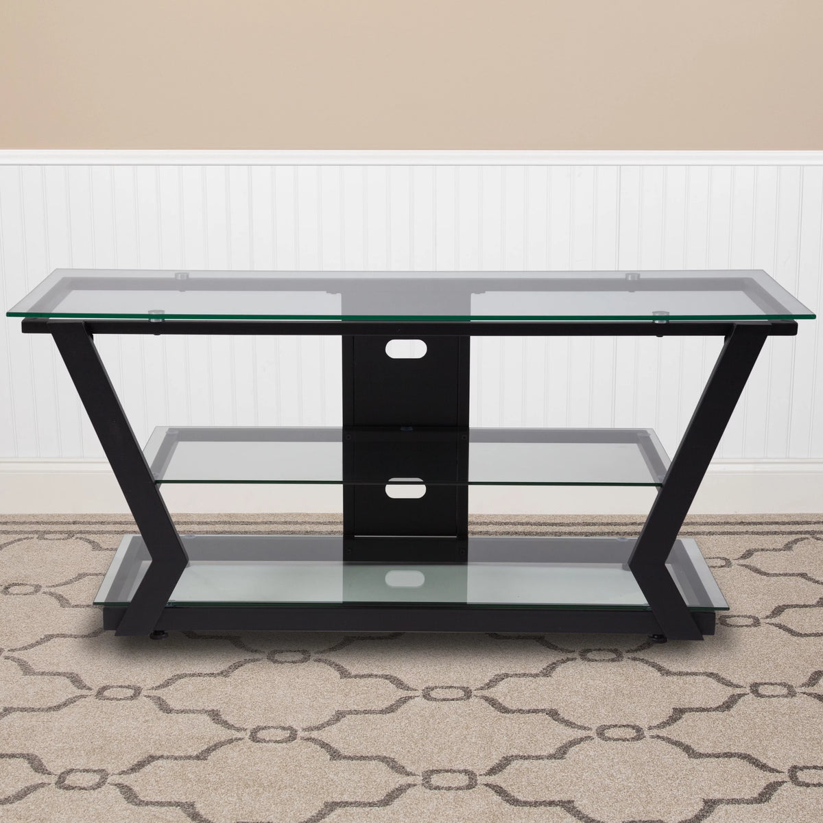 Glass TV Stand with Black Metal Frame G48946