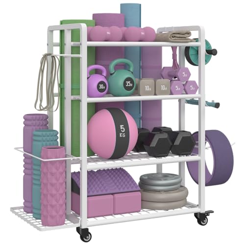 4-Tier Dumbbell Rack with Wheels and Hooks D8714