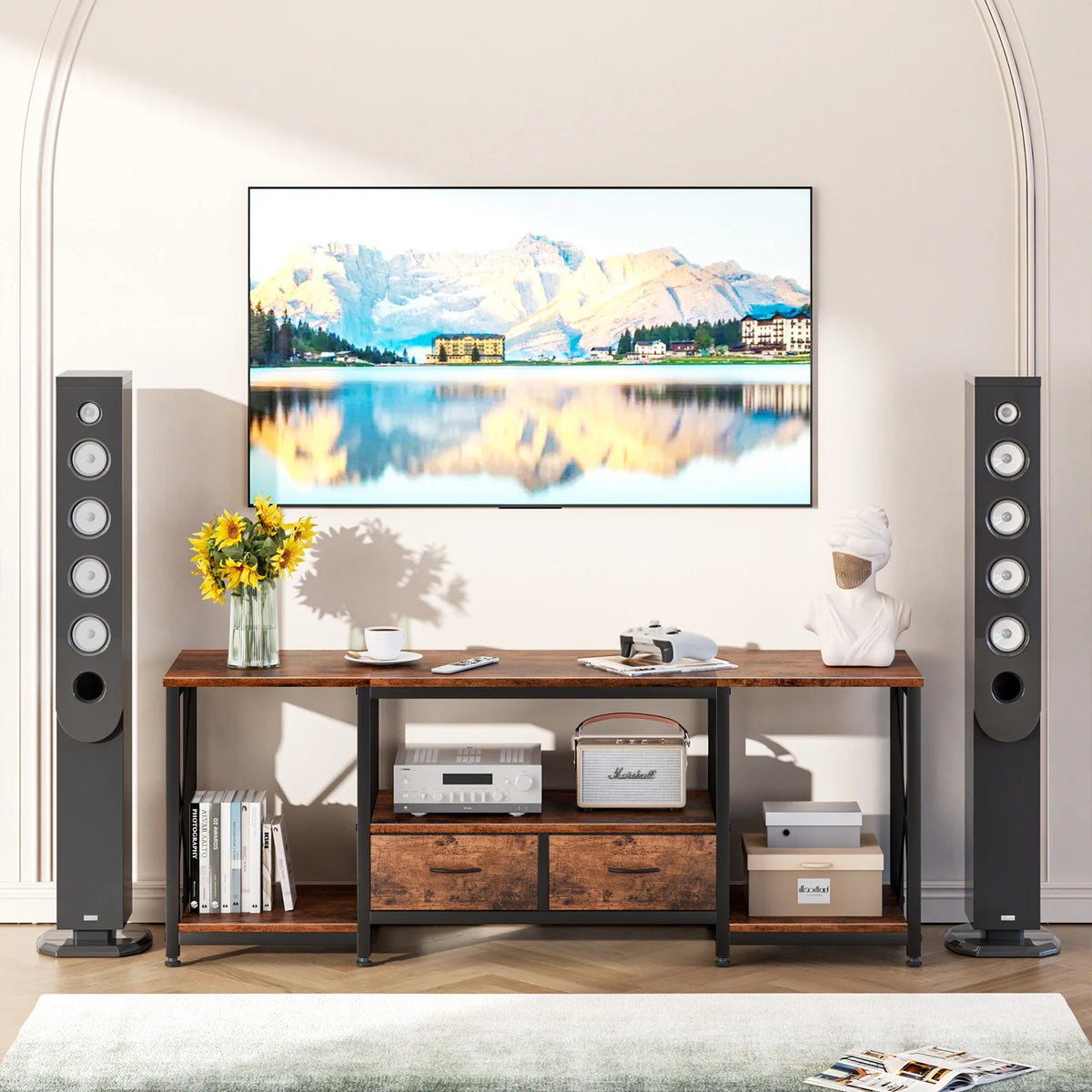 Rustic Brown TV Stand with Drawer for 55 60 65 Inch TV F95656