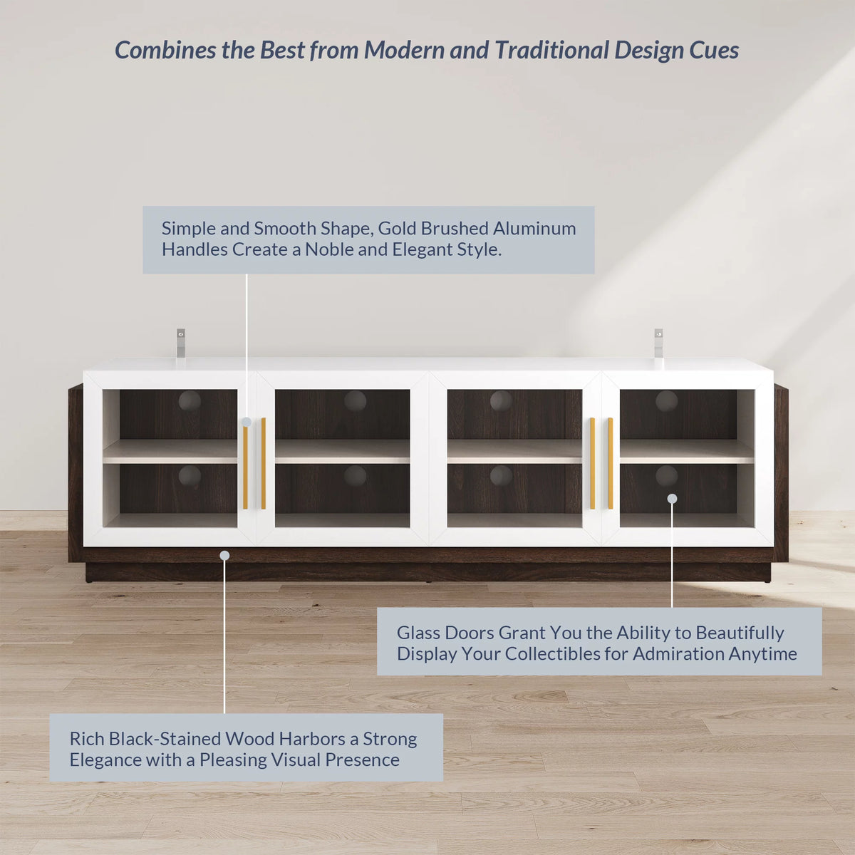 70" Wood TV Stand with Shelves T8694