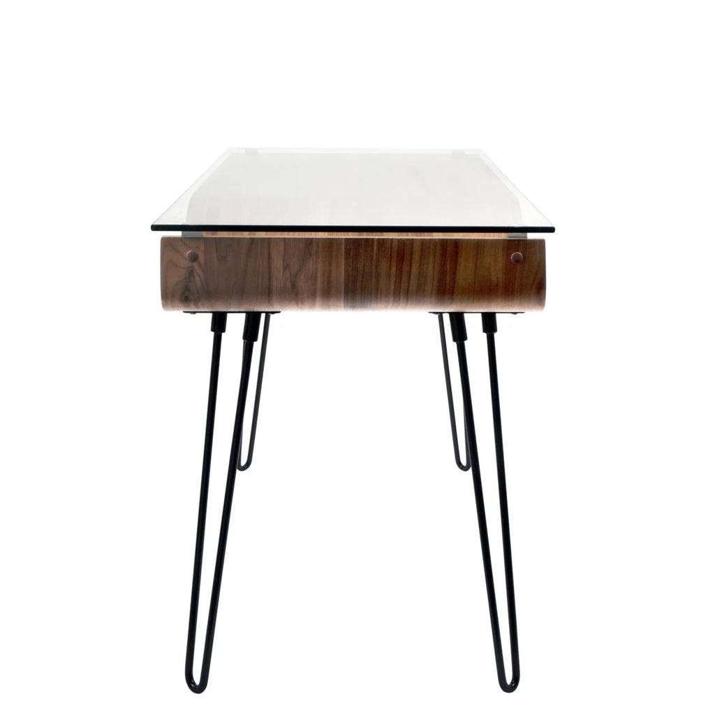 Mid-Century Modern Desk in Walnut Wood, Glass, and Black Metal S596501