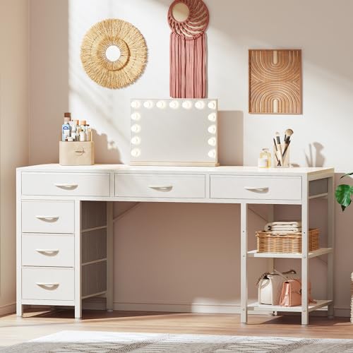 54 Inch Computer Desk with 6 Drawers and Shelves T1223
