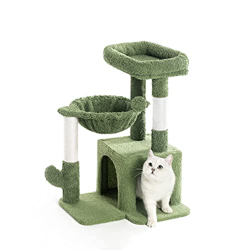 Small Light Gray Cat Tree with Sisal Scratching Post and Hammock Y6908