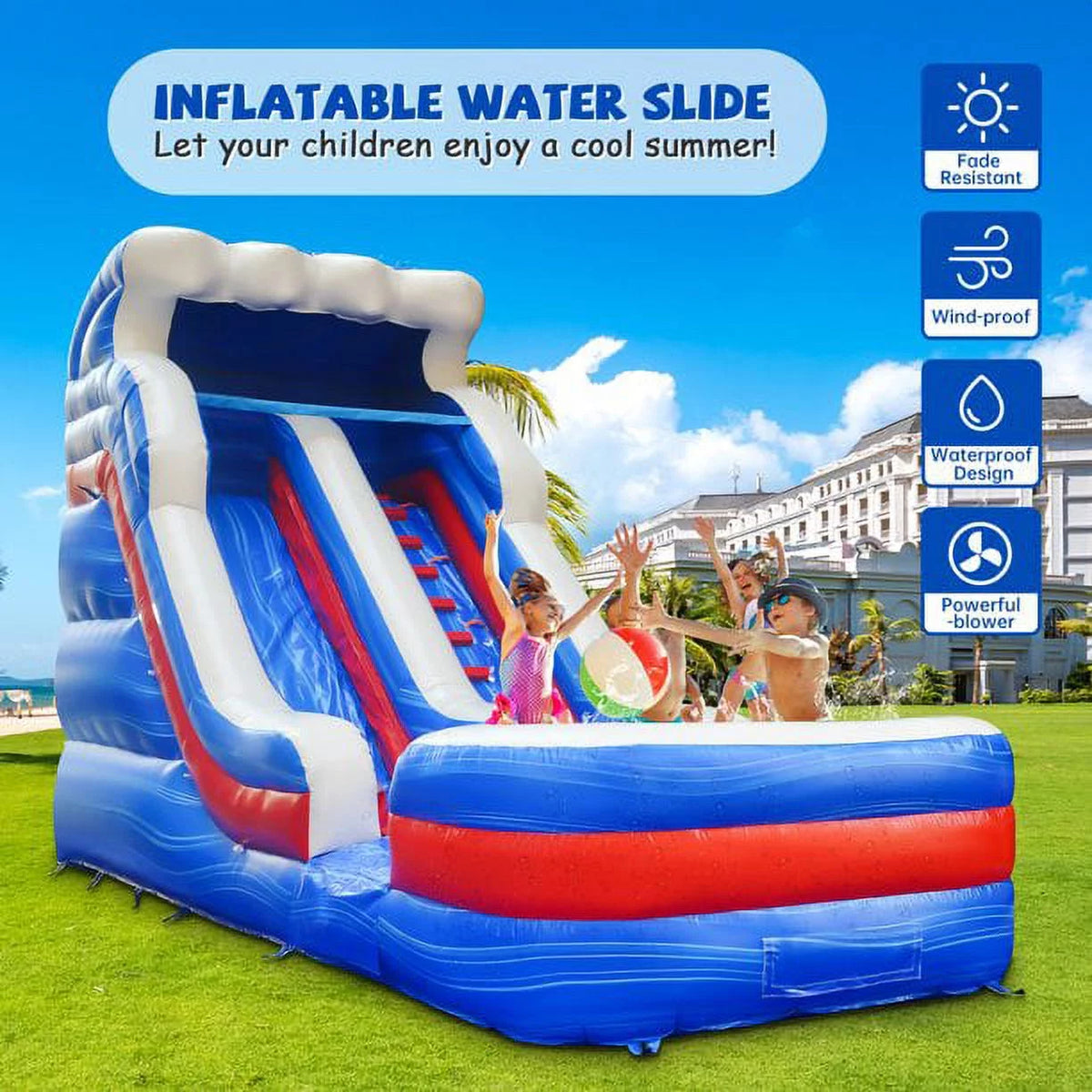 16 ft x 26 ft Inflatable Water Slide with Blower and Splash Pool O5828