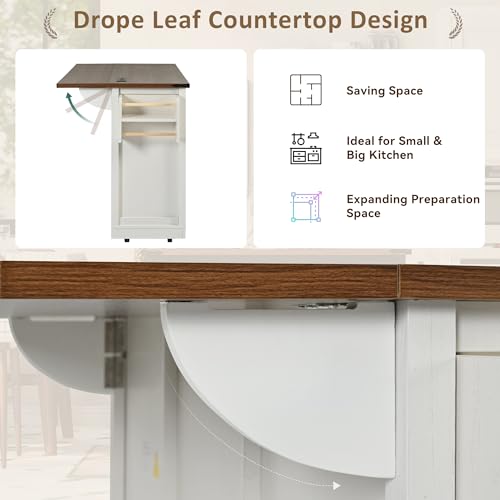 White Kitchen Island with Power Outlet U27504
