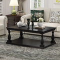 Black Solid Pine Wood Coffee Table with Floor Shelf S406