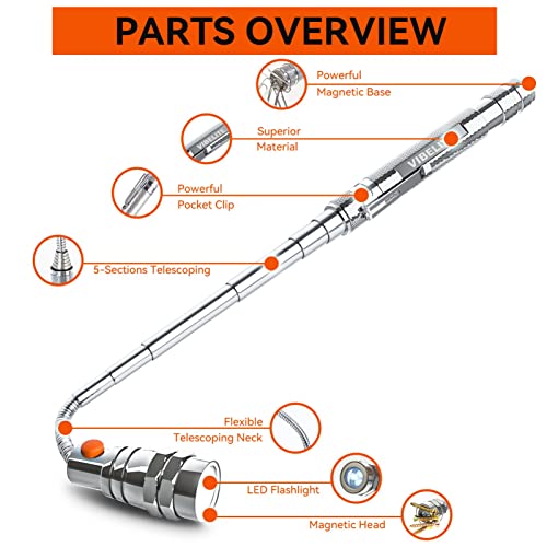 Extendable Magnetic Flashlight with Telescoping Magnet Pickup Tool K662762