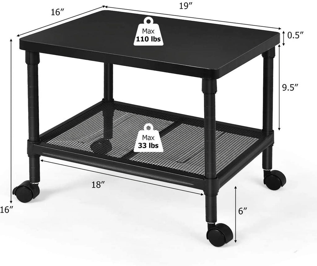 2-Tier Printer Stand with Wheels and Metal Frame B481