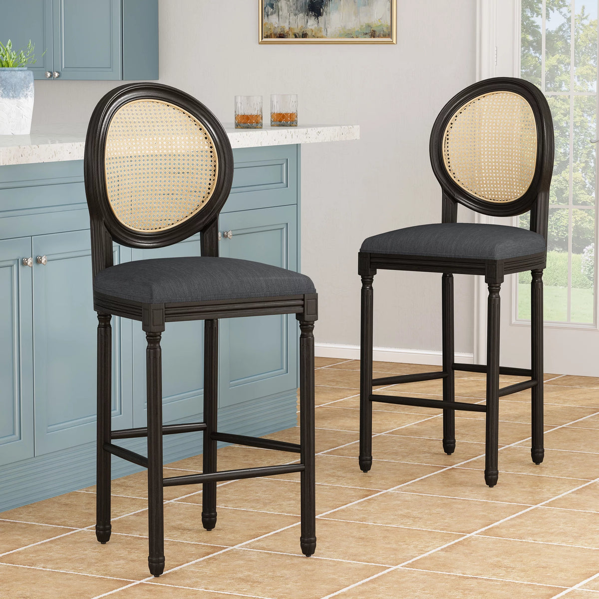 Upholstered Wood Barstools Set of 2 K5107