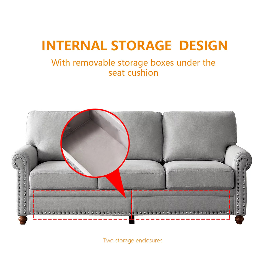3 Seater Linen Fabric Convertible Sleeper Sofa R937284