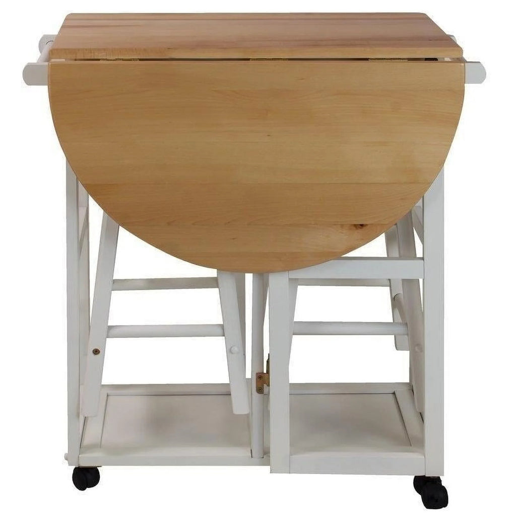 White Rolling Kitchen Cart with Stools S5211