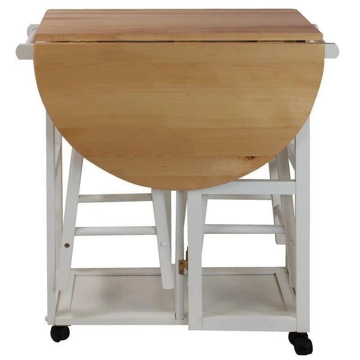 White Rolling Kitchen Cart with Stools S5211