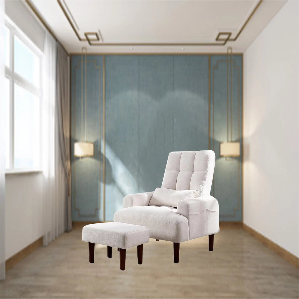 Cream White Recliner Sofa Chair with Ottoman S5234