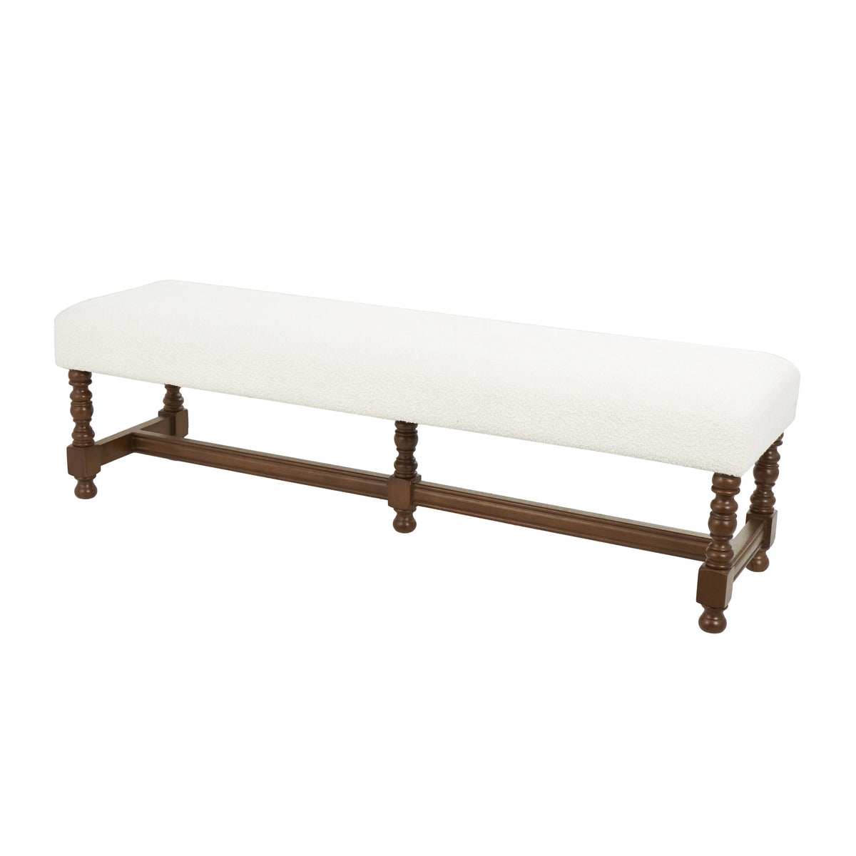 Fabric Bench with Brown Traditional Wood Turned Legs L628
