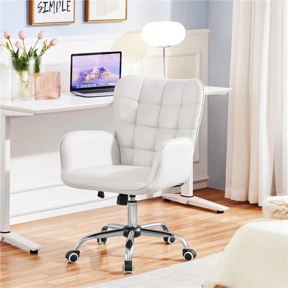 White Faux Leather Desk Chair with Padded Armrests V235415