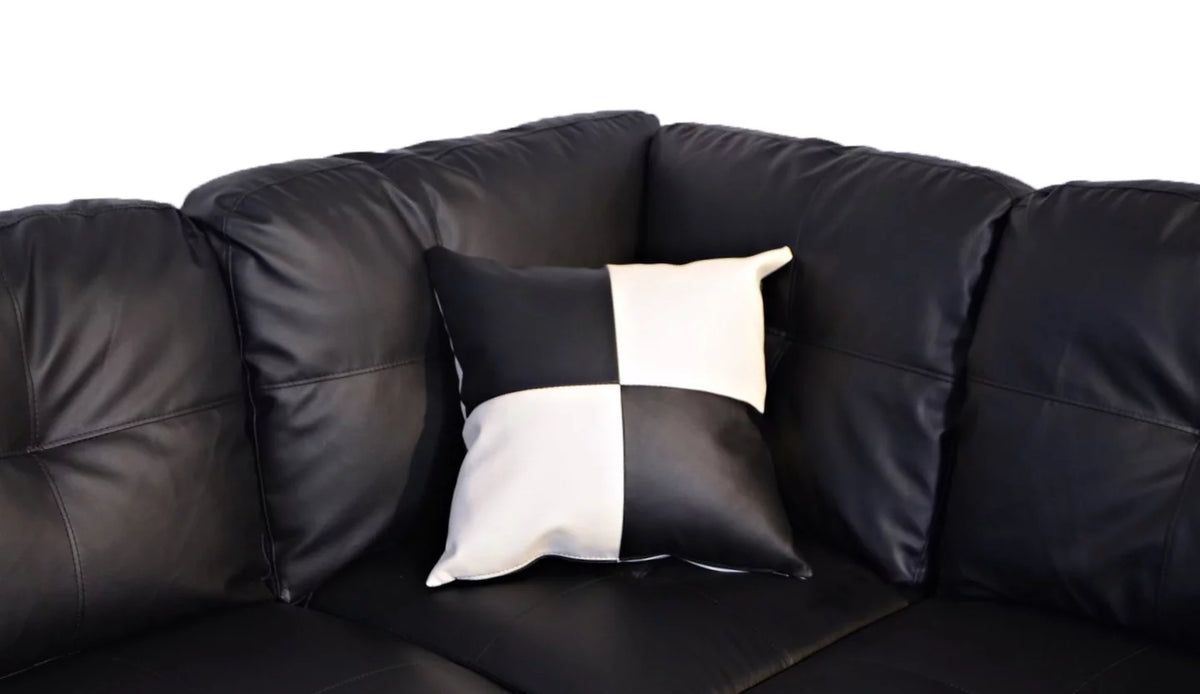 Black Faux Leather Sectional with Storage Ottoman U91743