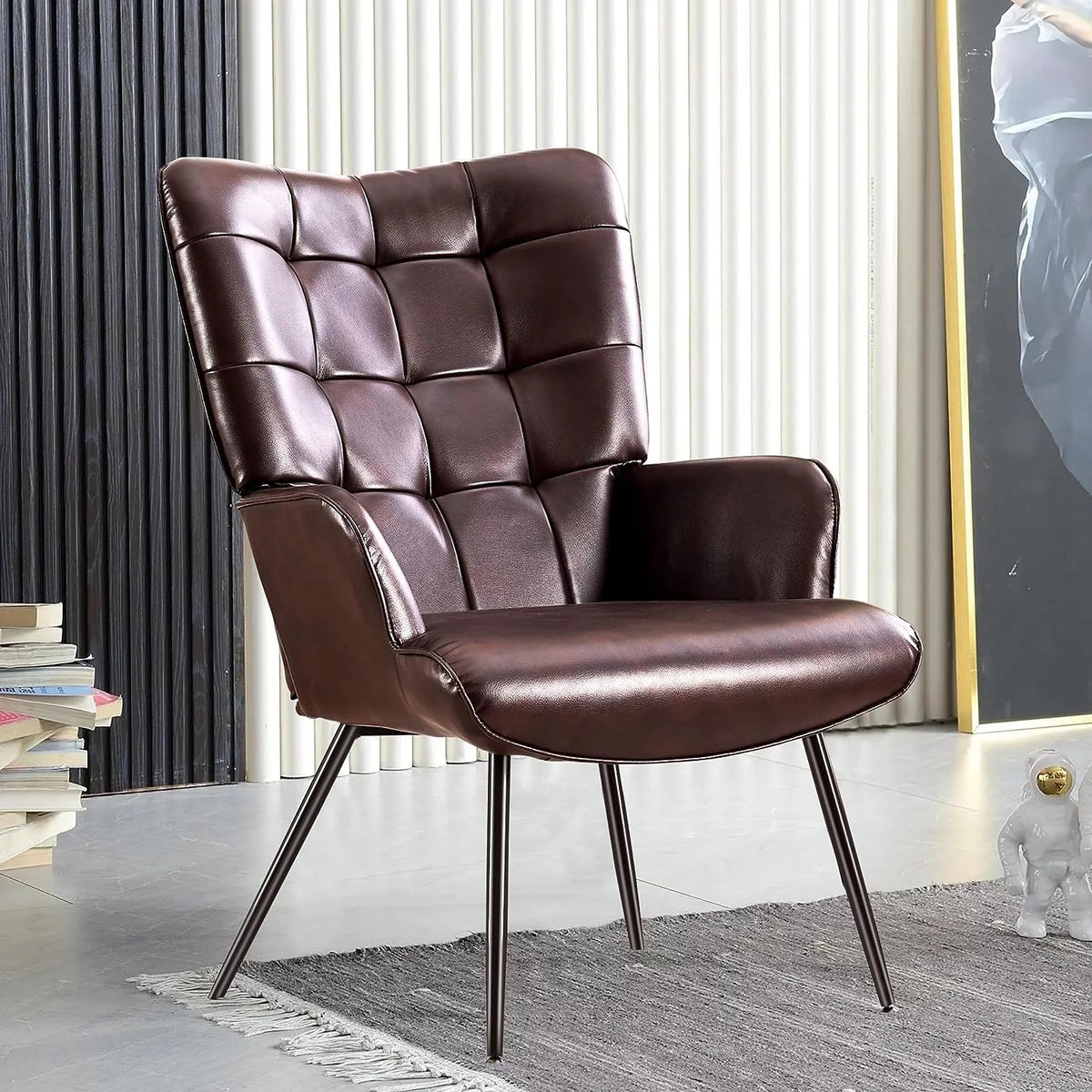 Maroon Faux Leather Wingback Accent Chair V87496