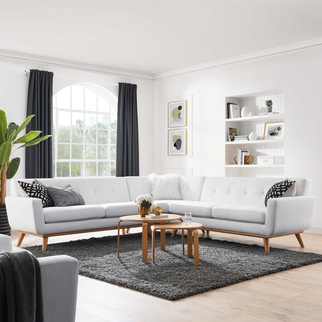 White Upholstered Fabric Sectional Sofa D8011