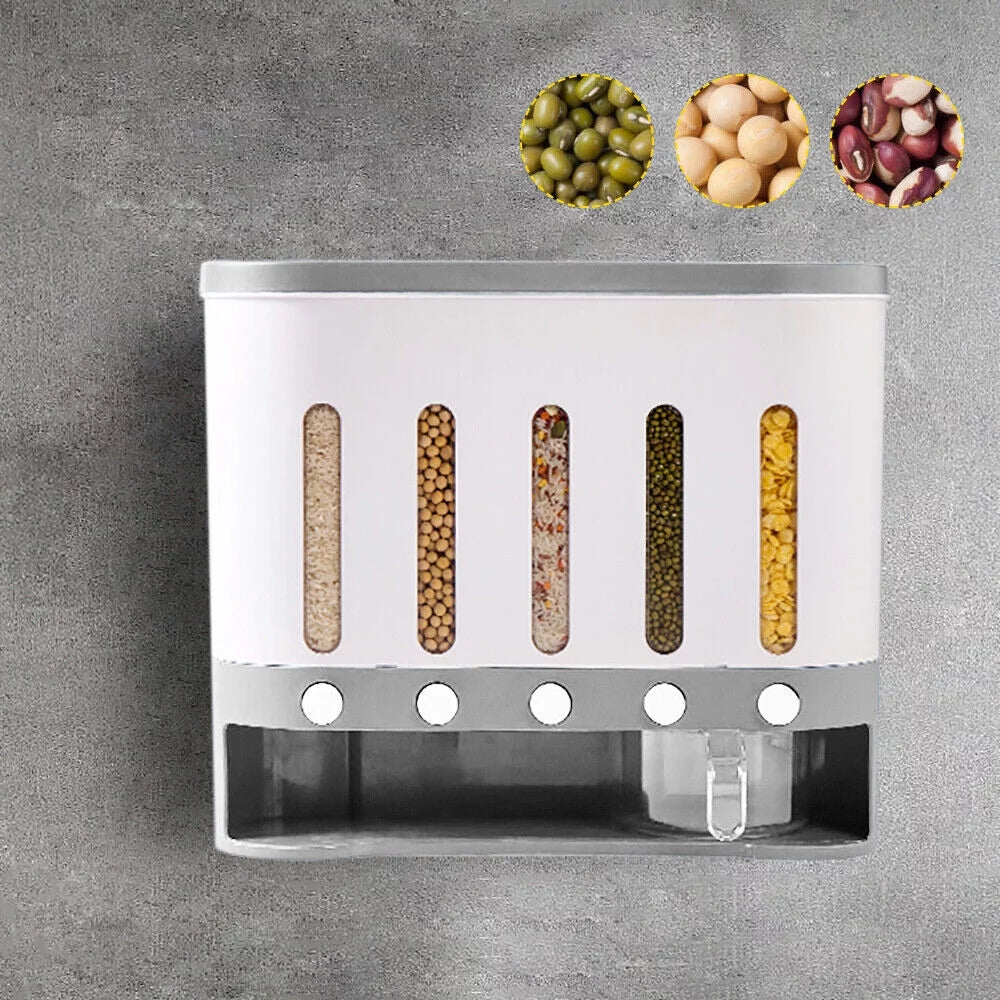 Wall Mounted 5 Grid Dry Food Dispenser with Measuring Cup B49950