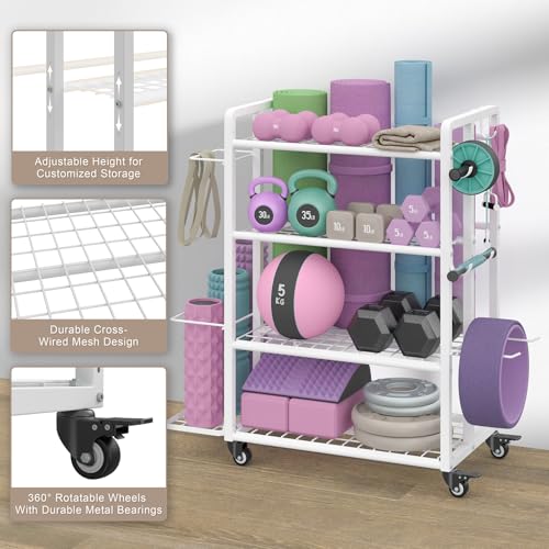 4-Tier Dumbbell Rack with Wheels and Hooks D8714