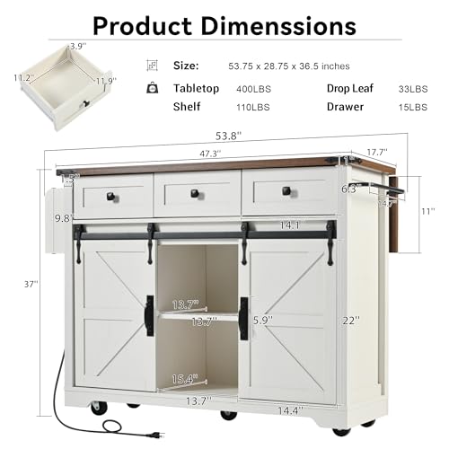 White Kitchen Island with Power Outlet U27504