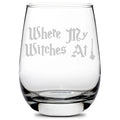 Handmade Handblown Hand Etched Stemless Wine Glass 16Oz V241