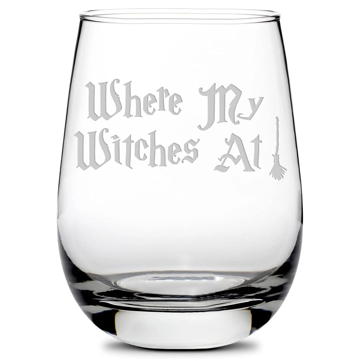 Handmade Handblown Hand Etched Stemless Wine Glass 16Oz V241