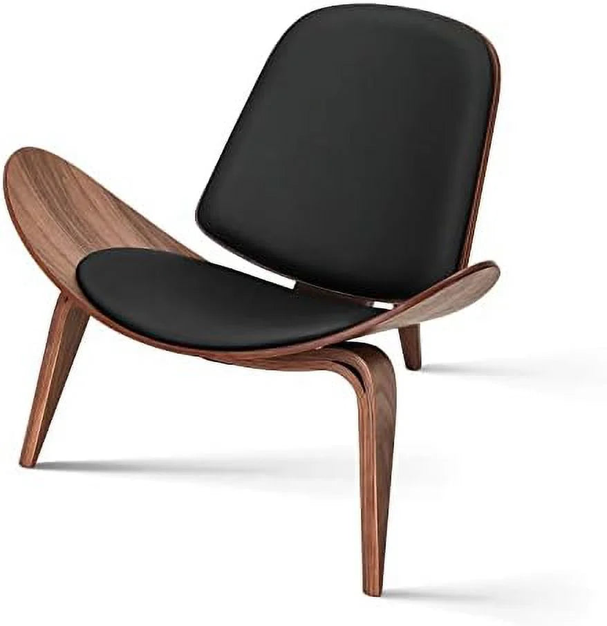 Mid Century Modern Shell Lounge Chair PU Leather Tripod Plywood Accent Chair D881
