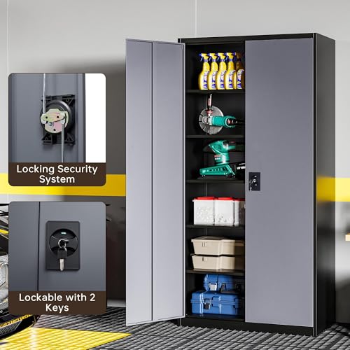 Metal Garage Storage Cabinet with Lock, 36" Tall 2 Door 2 Adjustable Shelves U654
