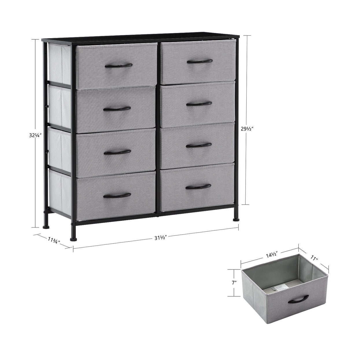 Black 8 Drawer Fabric Dresser I170322