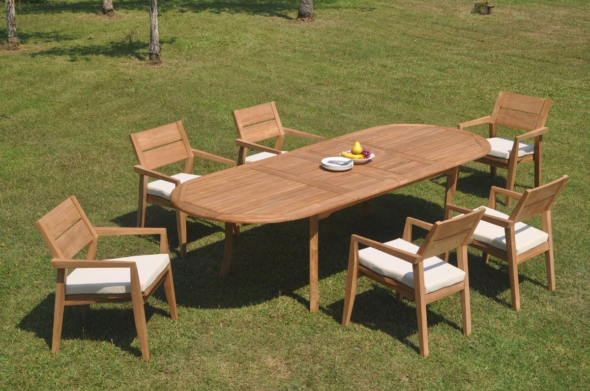 Grade-A Teak 7 Pc Dining Set with 118" Oval Table and 6 Stacking Arm Chairs X162965