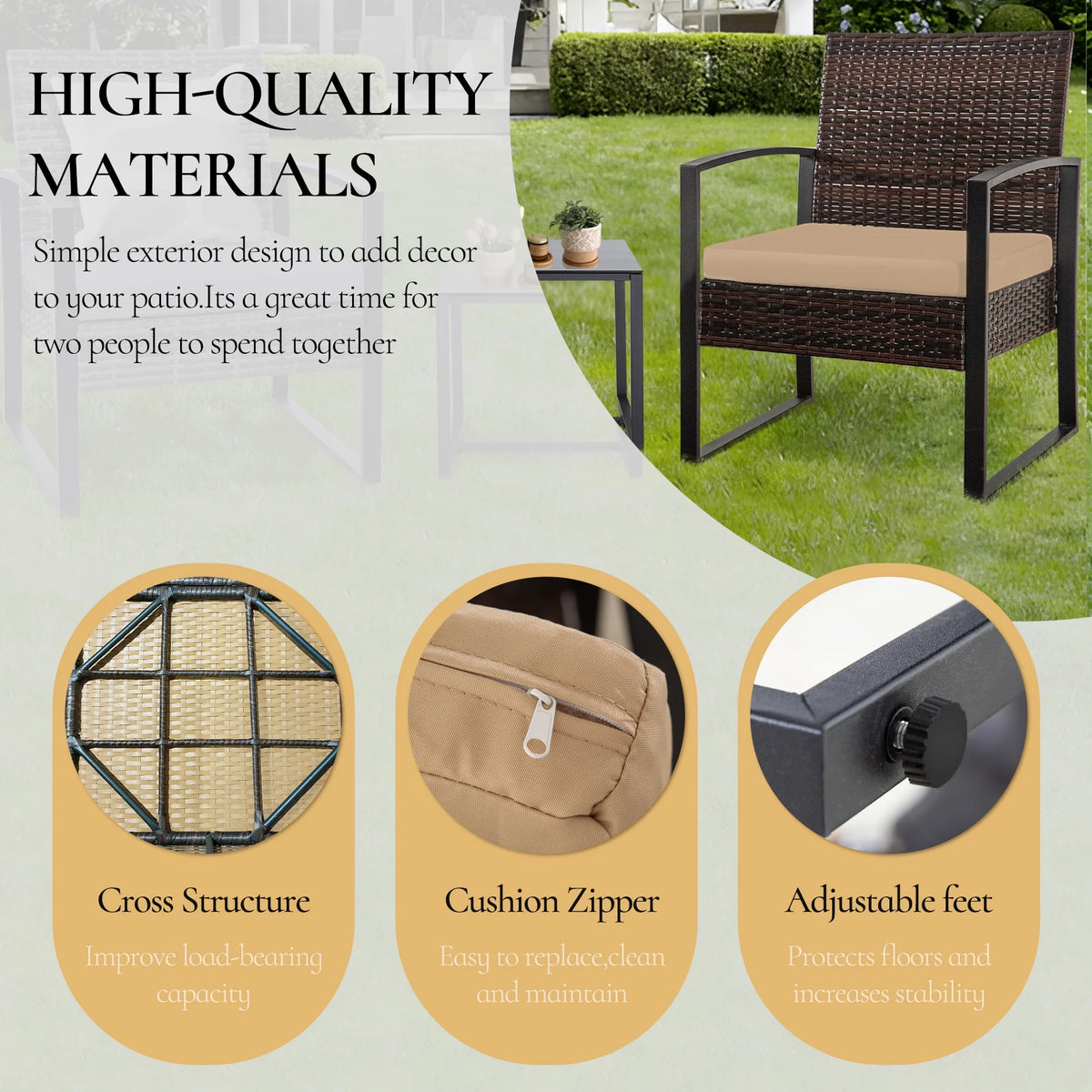3 Pieces Wicker Patio Furniture Set with Glass Coffee Table T6025