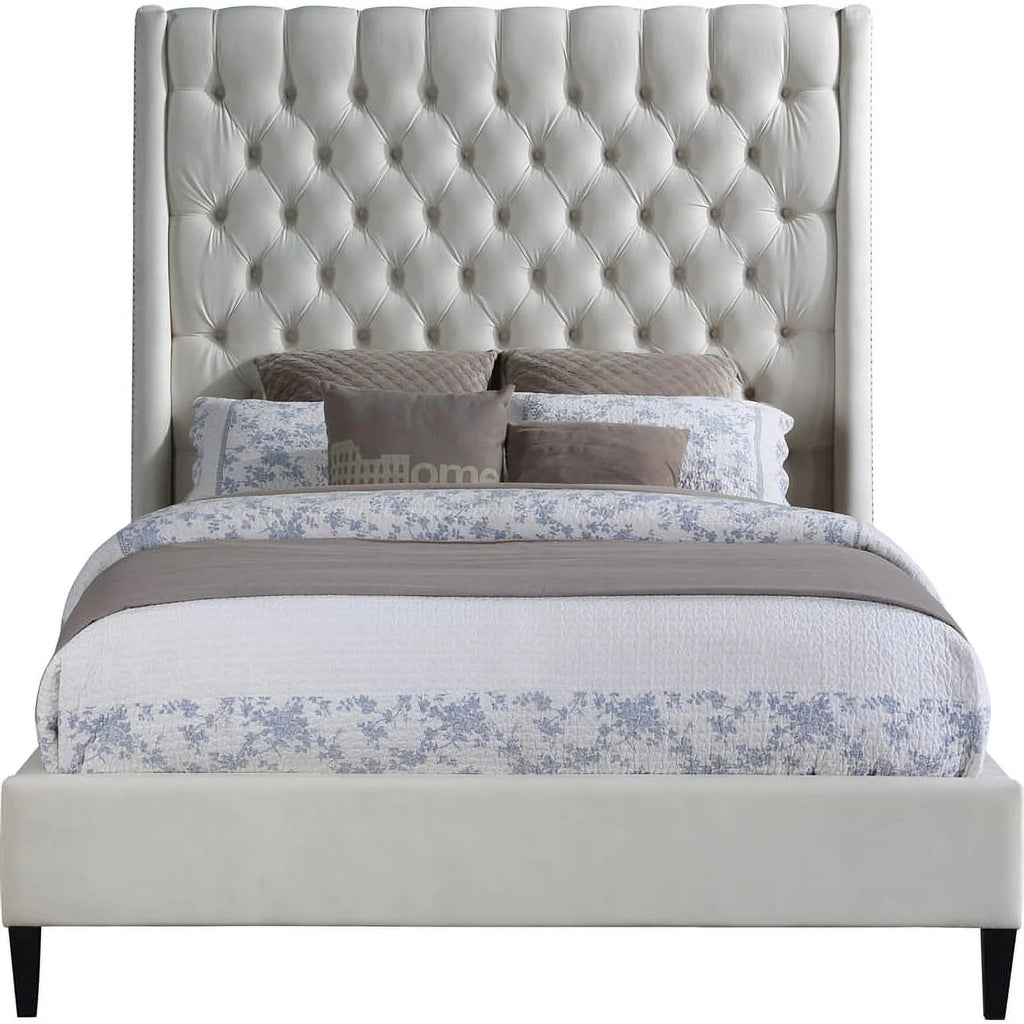 Cream Velvet Queen Bed J907436