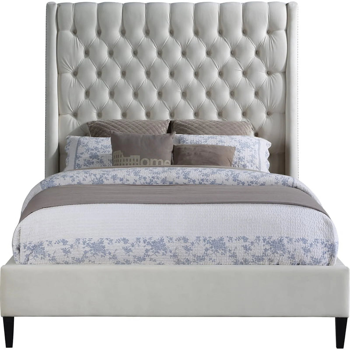 Cream Velvet Queen Bed J907436