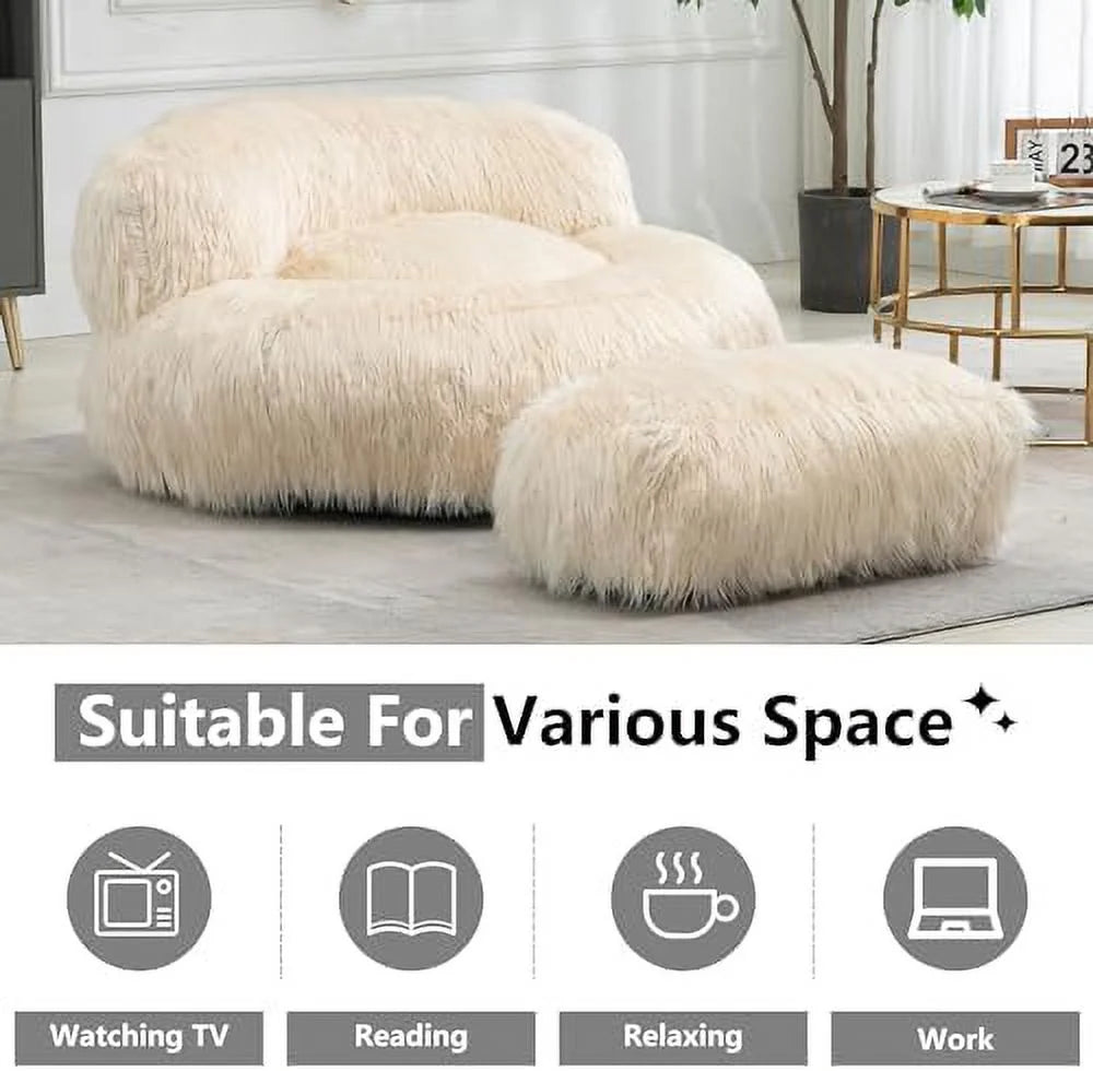 Fluffy Bean Bag Chair with Ottoman U1771