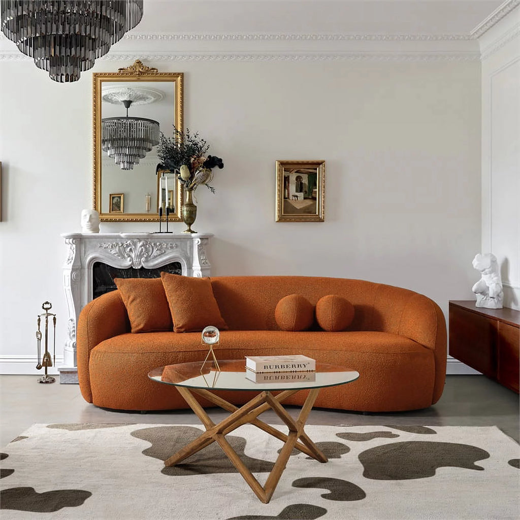 Orange Boucle Fabric Curvy Couch Z195