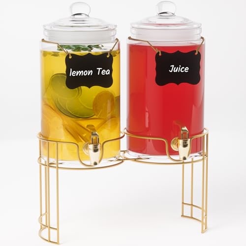 2 Pack 1 Gallon Glass Beverage Dispenser with Stand and Spigot C722