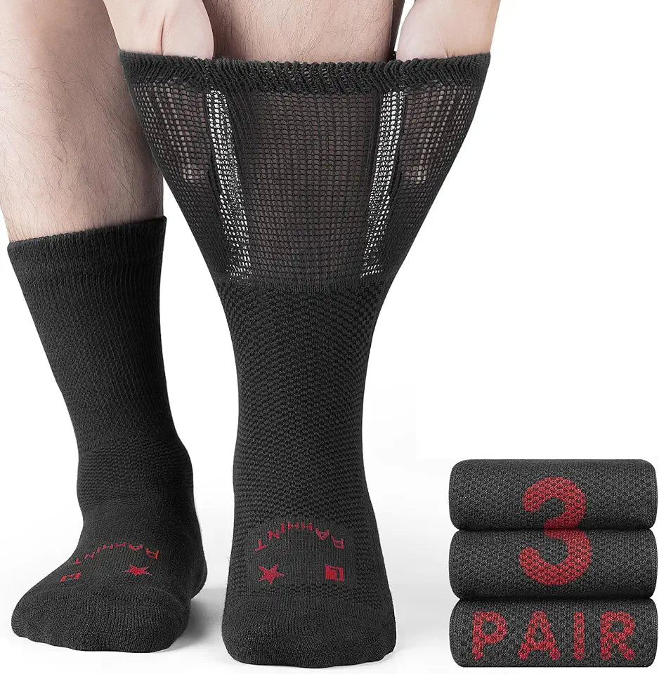 Merino Wool Diabetic Socks for Men Women Thick Warm Loose Fit Non Binding J4736